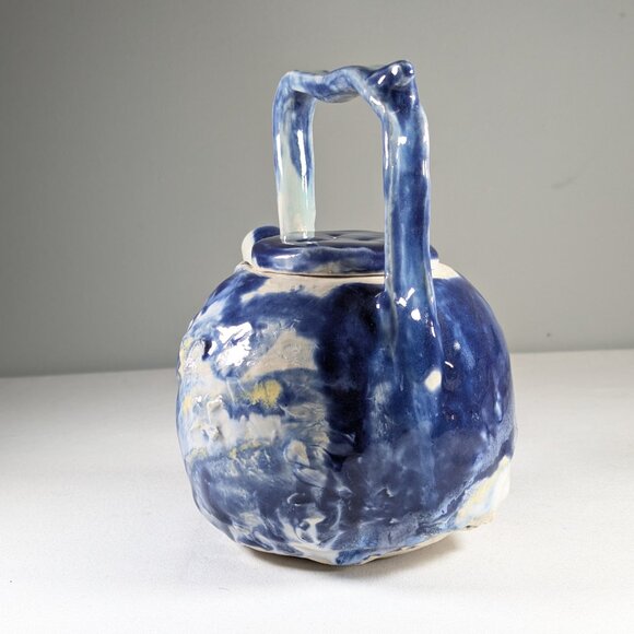 Sassy handmade teapot on stand, hand built ceramic tea pot summer clouds - Picture 11 of 15